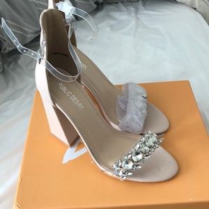 Nude jeweled heels